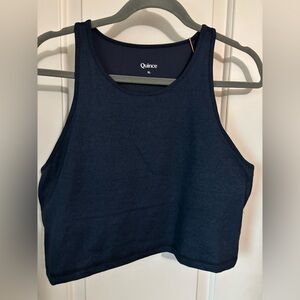 Quince Ultra-Soft High-Neck Cropped Tank in Navy